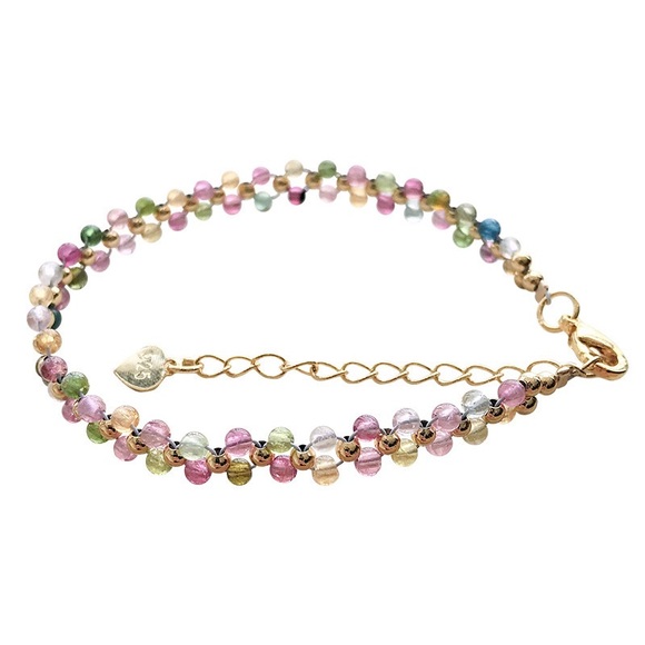 Sterling Silver gold vermeil handmade tourmaline watermelon 2mm beads bracelet. - Picture 4 of 6